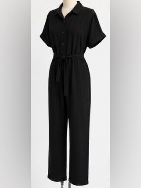 Frank & Oak Women’s Black Tie Waist Jumpsuit Button Front Medium